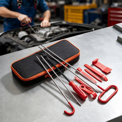 Fatato Portable Car Repair Tool Kit, 22-Piece Foldable Long Handle Carbon Steel Hooks, Wrenches, and Accessories for Daily Vehicle Maintenance