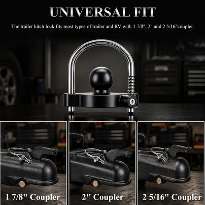 Fatato Universal Trailer Coupler Lock, Trailer Locks Ball Hitch with Trailer Hitch Receiver Lock, Adjustable Security Heavy-Duty Trailer Ball Lock Fits 1-7/8", 2", and 2-5/16" Couplers, Black