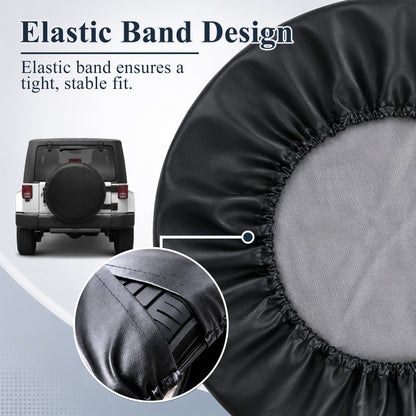 Fatato Spare Tire Cover, PVC Leather Thickening Waterproof Tire Wheel Cover with Elastic Band, Universal Fit for RV Trailer SUV Truck Camper, Tire Protector, Fits 27-29 inch Diameter, Black