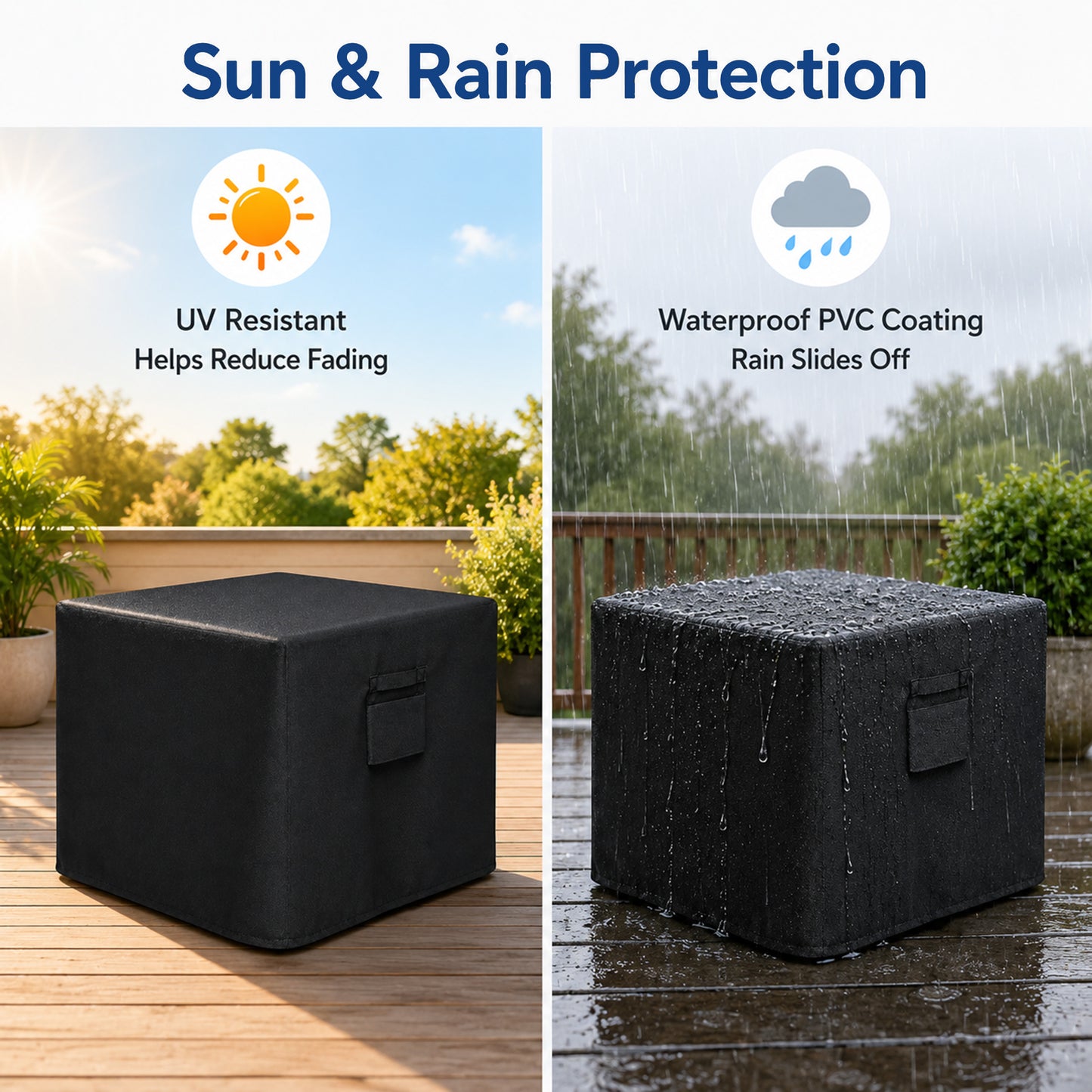 Fatato Fire Pit Cover Square Fire Pit Cover Waterproof and UV Resistant, Adjustable Drawstring, Air Vent, Handles and Storage Bag