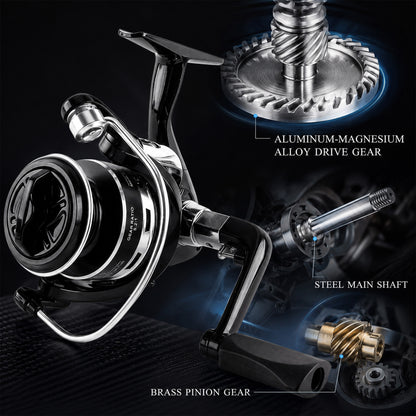 Fatato Spinning Fishing Reels, Lightweight Ultra Smooth, Aluminum Magnesium Alloy, 5.2:1 Gear Ratio, 2+1BB, Interchangeable Handle, Freshwater & Saltwater Use