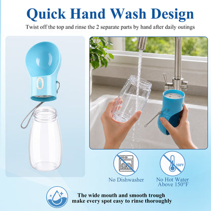 Fatato Portable Dog Water Bottle with Drinking Trough, 16.9 Oz Dog Water Dispenser, 2-in-1 Pet Water Bottle for Walking, Hiking, Travel, Camping