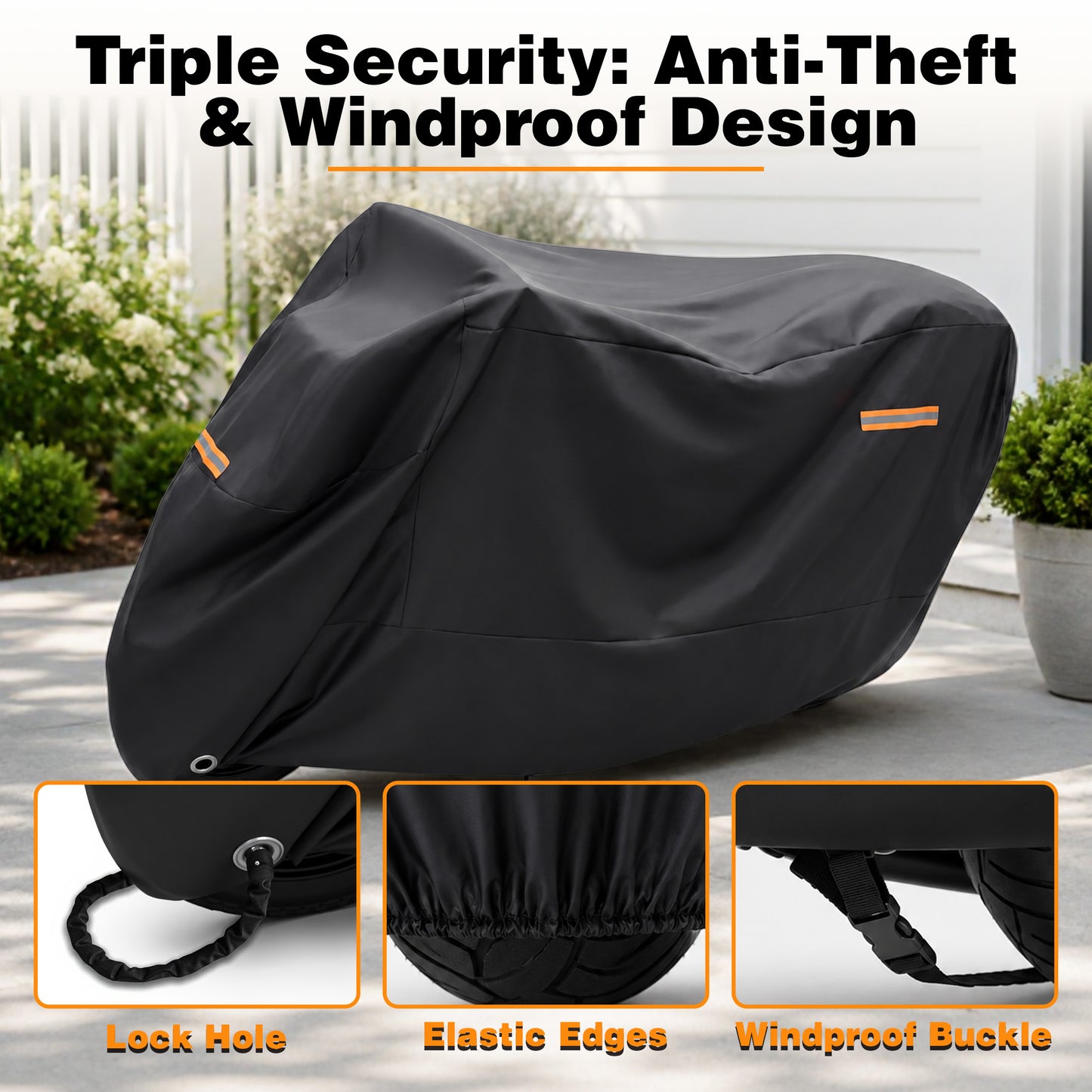 Fatato Motorcycle Cover Waterproof Outdoor, 210D Oxford Cloth Silver Coated Universal Motorcycle Cover
