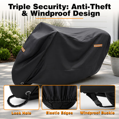 Fatato Motorcycle Cover Waterproof Outdoor, 210D Oxford Cloth Silver Coated Universal Motorcycle Cover