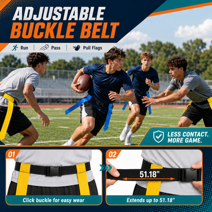 Fatato Flag Football Belts, Flag Football Set 14 Players Adjustable Football Flags with Cones, Whistles & Carry Bag for Team Training Games