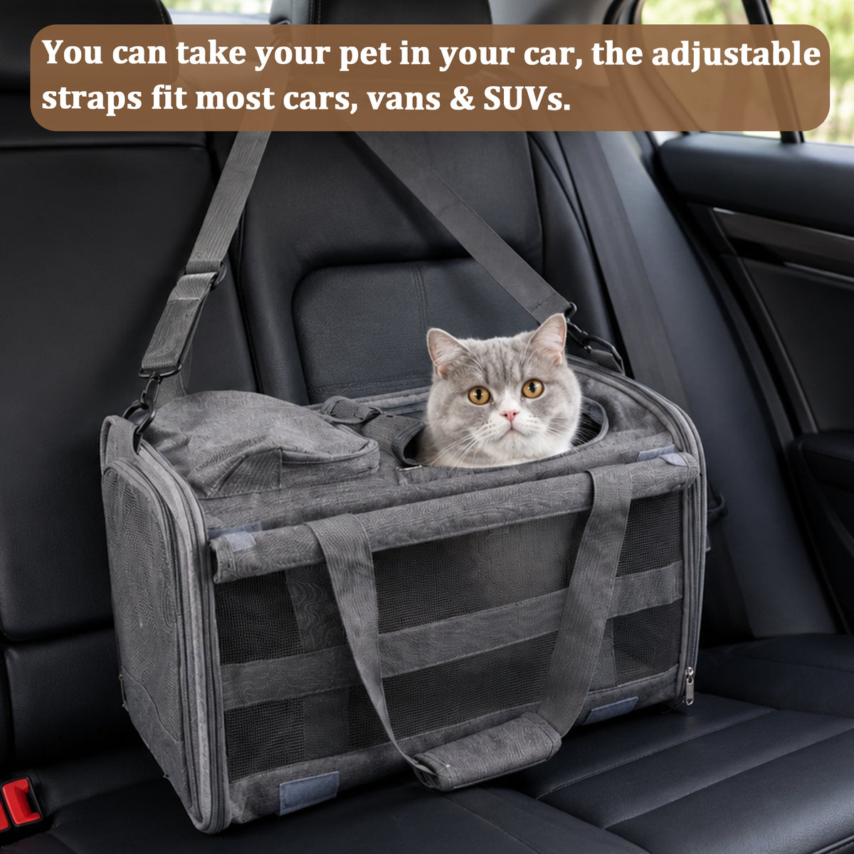 Fatato Cat Carrier for Cats and Dogs up to 15lbs, Soft-Sided Breathable Pet Travel Carrier with Foldable Bowl, Pet Carrier with Washable Cushion and Adjustable Shoulder Strap