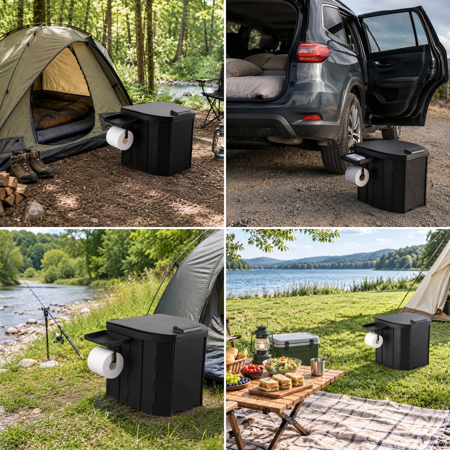 Fatato Portable Camping Toilet for Adults, Foldable Travel Toilet with Lid and Removable Paper Holder, Lightweight Portable Potty for Camping, RV, Hiking, Car, Tent, Beach, Travel