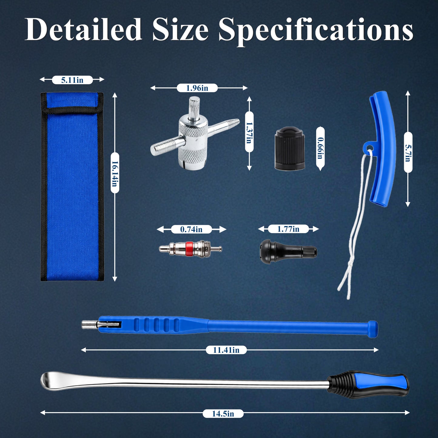 Fatato 14.5 inch Tire Spoons Set, 27-Piece Motorcycle Tire Changer Kit with Rim Protectors, Valve Tools, Valve Cores, Storage Bag for Motorcycles, Dirt Bikes, Lawn Mowers, Bikes
