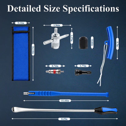Fatato 14.5 inch Tire Spoons Set, 27-Piece Motorcycle Tire Changer Kit with Rim Protectors, Valve Tools, Valve Cores, Storage Bag for Motorcycles, Dirt Bikes, Lawn Mowers, Bikes