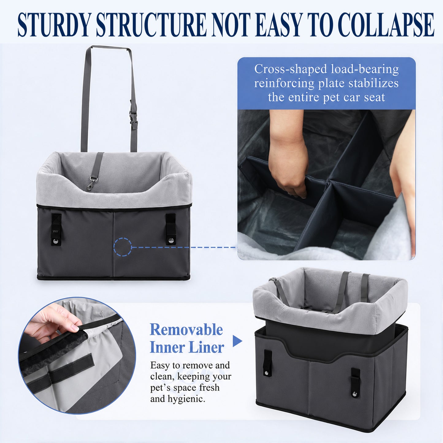 Fatato Dog Car Seat for Small Pets up to 25 lbs, Booster Seat with Storage Pockets & Safety Belt, Detachable Washable Pet Travel Bed for Front and Rear Car Seats