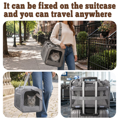 Fatato Cat Carrier for Cats and Dogs up to 15lbs, Soft-Sided Breathable Pet Travel Carrier with Foldable Bowl, Pet Carrier with Washable Cushion and Adjustable Shoulder Strap