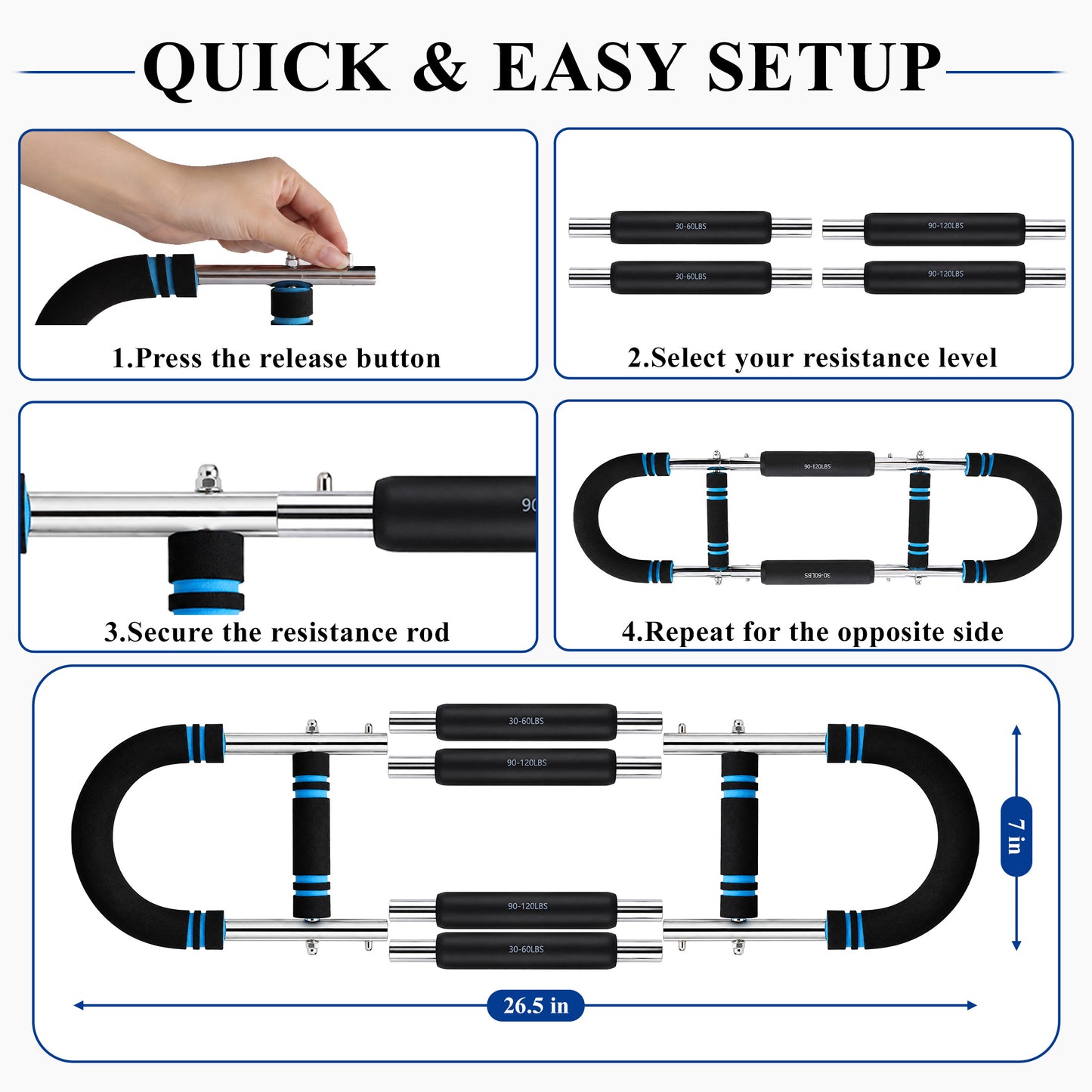Fatato Twister Arm Trainer, Adjustable Chest and Arm Trainer with 6 Resistance Levels (30-120 lbs), Power Twister Bar with 4 Springs for Men & Women, Arm and Shoulder Training