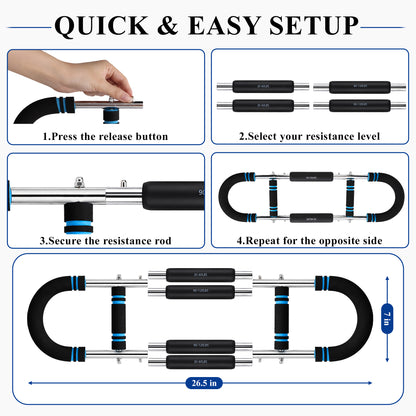 Fatato Twister Arm Trainer, Adjustable Chest and Arm Trainer with 6 Resistance Levels (30-120 lbs), Power Twister Bar with 4 Springs for Men & Women, Arm and Shoulder Training
