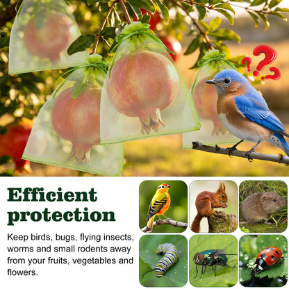 Fatato 150PCS Fruit Protection Bags, Mesh Fruit Bags for Fruit Trees, 6x8 Inch Green Organza Netting Bags with Double Drawstring for Tomatoes, Peaches, Strawberries, Vegetables and Garden Plants
