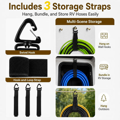 Fatato RV Hose Storage, Reinforced RV Sewer Hose Bag with Two-Way Zipper and Clear Cover, Storage for Water Hoses, Cords, Camper Tools and Accessories