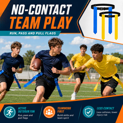 Fatato Flag Football Belts, Flag Football Set 14 Players Adjustable Football Flags with Cones, Whistles & Carry Bag for Team Training Games