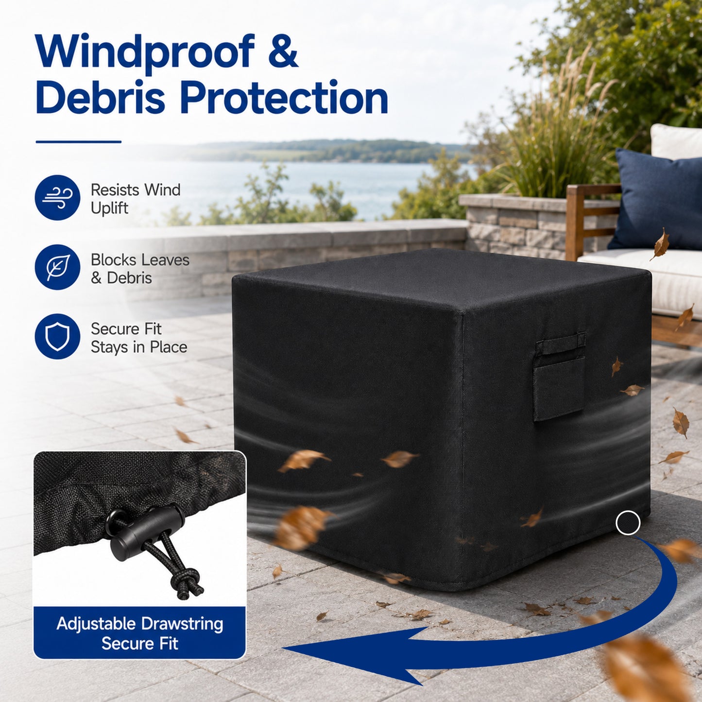 Fatato Fire Pit Cover Square Fire Pit Cover Waterproof and UV Resistant, Adjustable Drawstring, Air Vent, Handles and Storage Bag