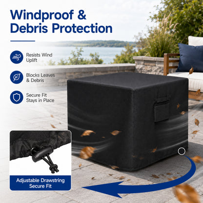 Fatato Fire Pit Cover Square Fire Pit Cover Waterproof and UV Resistant, Adjustable Drawstring, Air Vent, Handles and Storage Bag
