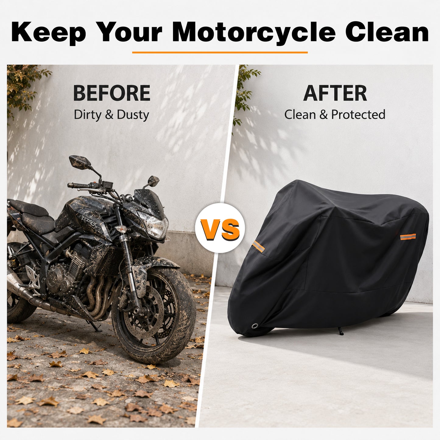 Fatato Motorcycle Cover Waterproof Outdoor, 210D Oxford Cloth Silver Coated Universal Motorcycle Cover