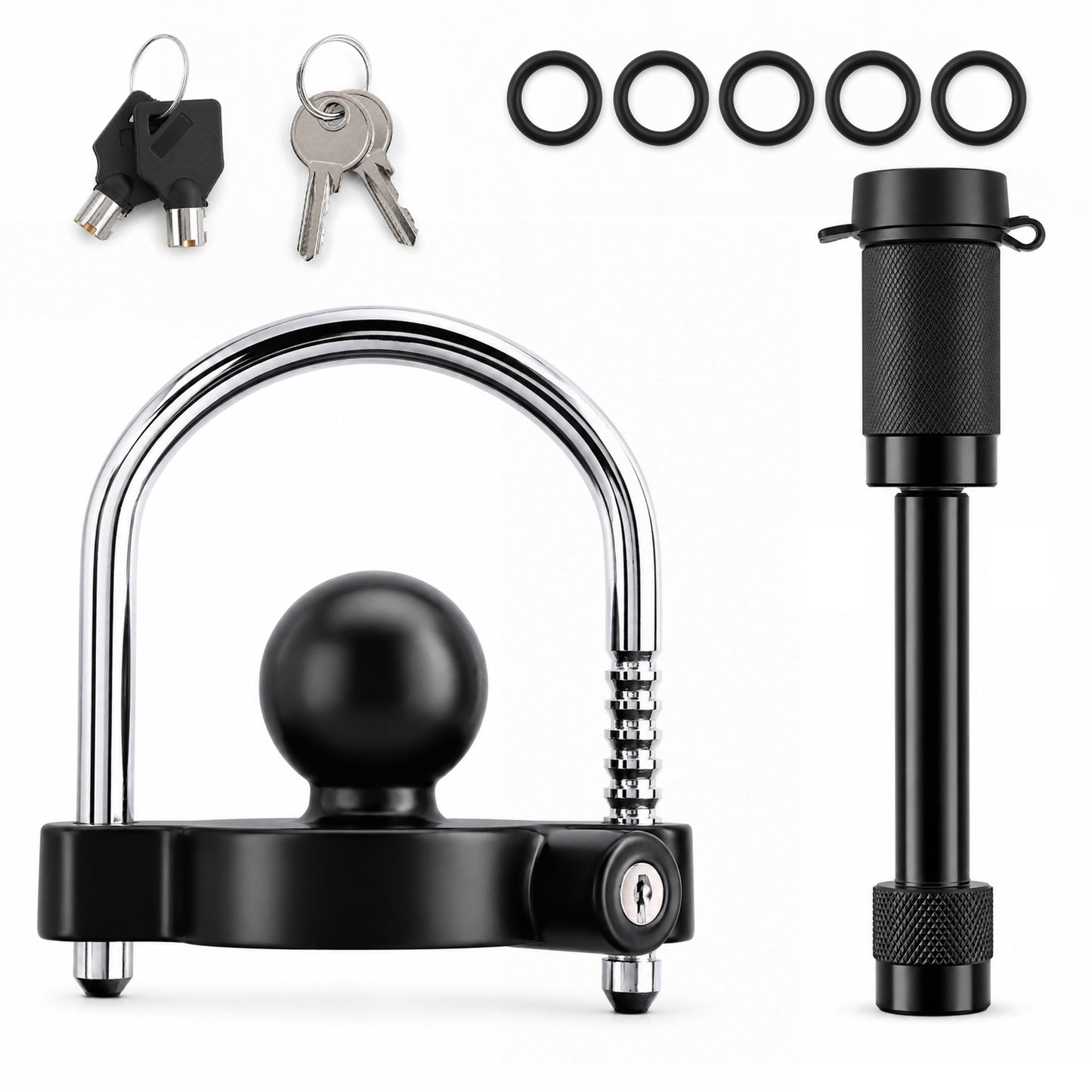 Fatato Universal Trailer Coupler Lock, Trailer Locks Ball Hitch with Trailer Hitch Receiver Lock, Adjustable Security Heavy-Duty Trailer Ball Lock Fits 1-7/8", 2", and 2-5/16" Couplers, Black
