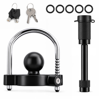 Fatato Universal Trailer Coupler Lock, Trailer Locks Ball Hitch with Trailer Hitch Receiver Lock, Adjustable Security Heavy-Duty Trailer Ball Lock Fits 1-7/8", 2", and 2-5/16" Couplers, Black