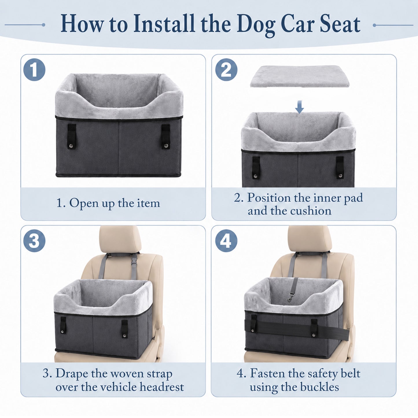 Fatato Dog Car Seat for Small Pets up to 25 lbs, Booster Seat with Storage Pockets & Safety Belt, Detachable Washable Pet Travel Bed for Front and Rear Car Seats
