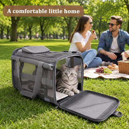 Fatato Cat Carrier for Cats and Dogs up to 15lbs, Soft-Sided Breathable Pet Travel Carrier with Foldable Bowl, Pet Carrier with Washable Cushion and Adjustable Shoulder Strap