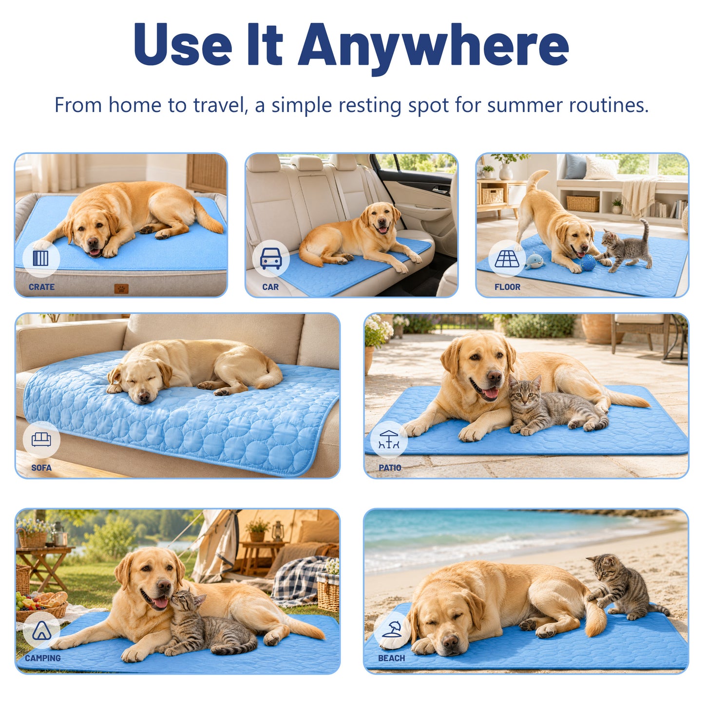 Fatato Dog Cooling Mat, 38" x 26" No Freeze Cooling Pad for Large Dogs, Breathable Washable Pet Mat for Crate, Sofa, Car and Floor