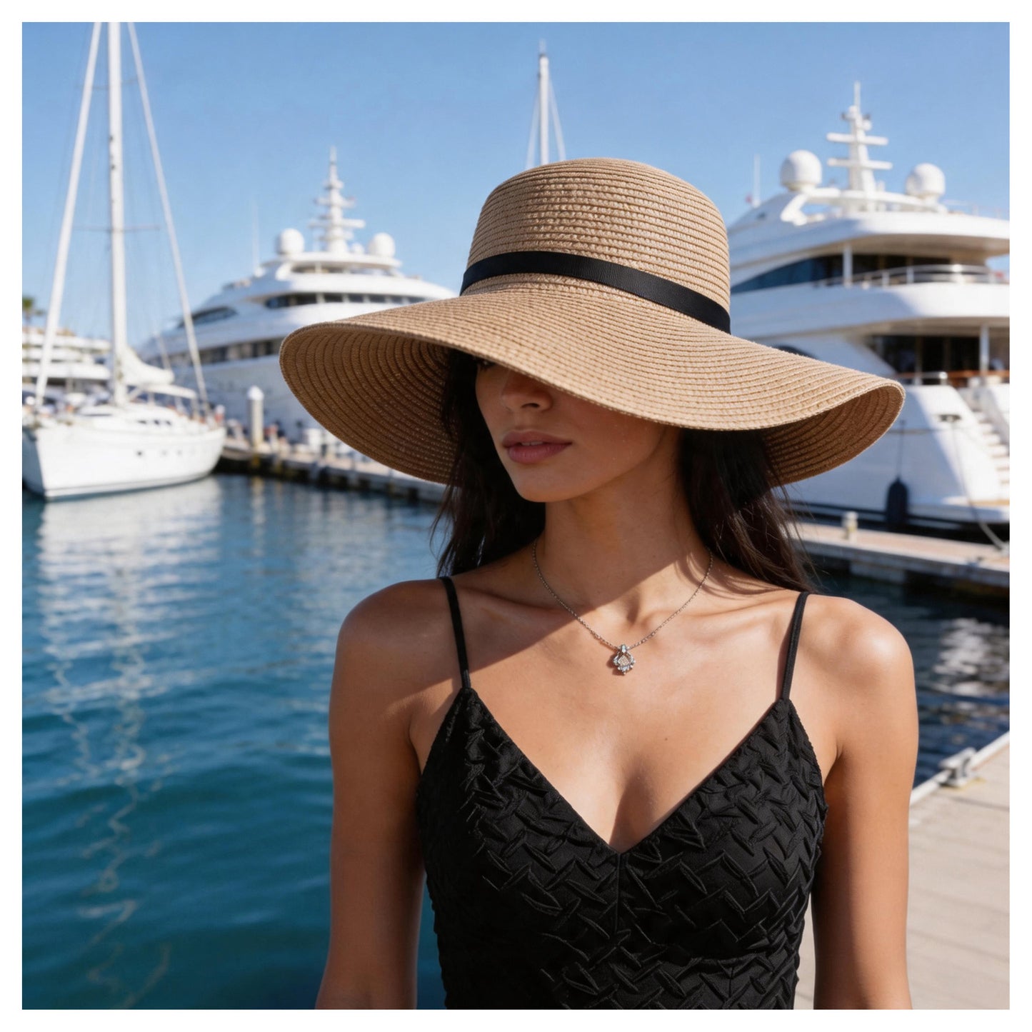 Fatato Sun Straw Hats for Women, Wide Brim UV Protection Summer Floppy Hat with Chin Strap Packable Foldable for Beach Travel