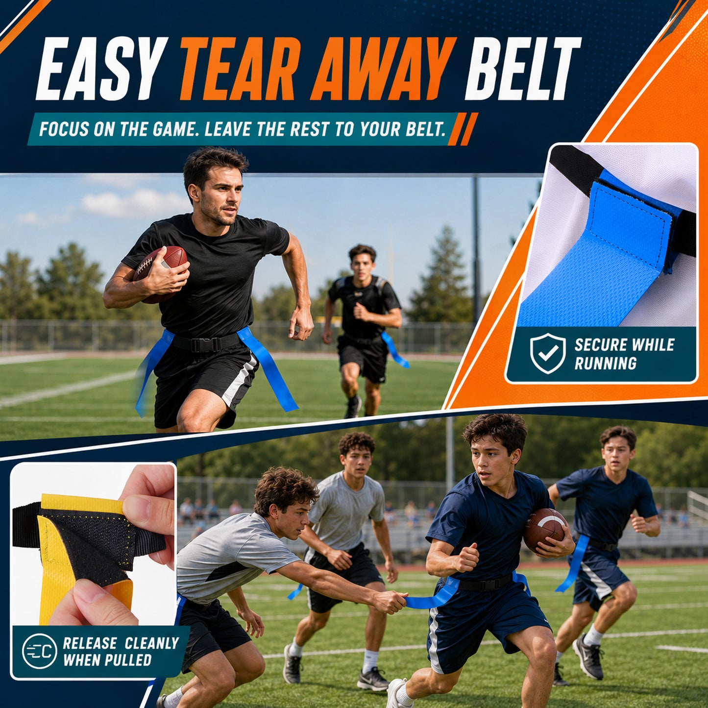 Fatato Flag Football Belts, Flag Football Set 14 Players Adjustable Football Flags with Cones, Whistles & Carry Bag for Team Training Games