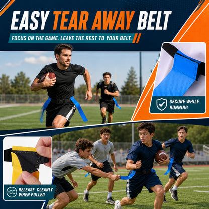 Fatato Flag Football Belts, Flag Football Set 14 Players Adjustable Football Flags with Cones, Whistles & Carry Bag for Team Training Games