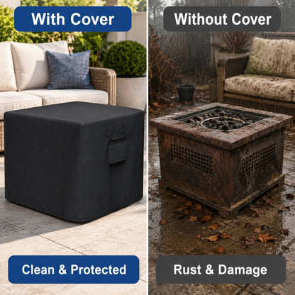 Fatato Fire Pit Cover Square Fire Pit Cover Waterproof and UV Resistant, Adjustable Drawstring, Air Vent, Handles and Storage Bag