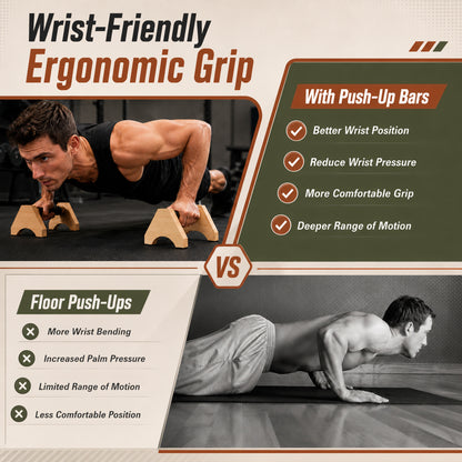 Fatato Wooden Parallettes Bars 2 Pcs Wood Push Up Bars with PU Grip Wraps, Non-Slip Pads, Strong Support Handles for Calisthenics Home Gym Training