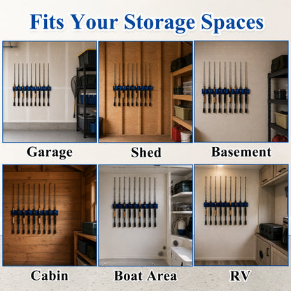 Fatato Fishing Rod Holder, Space Saving Vertical Wall Mounted Rack for 9 Rods and Combos, Fishing Pole Storage Organizer for Garage, Boat, Shed & RV
