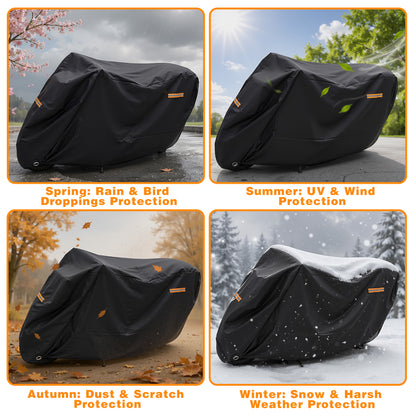 Fatato Motorcycle Cover Waterproof Outdoor, 210D Oxford Cloth Silver Coated Universal Motorcycle Cover