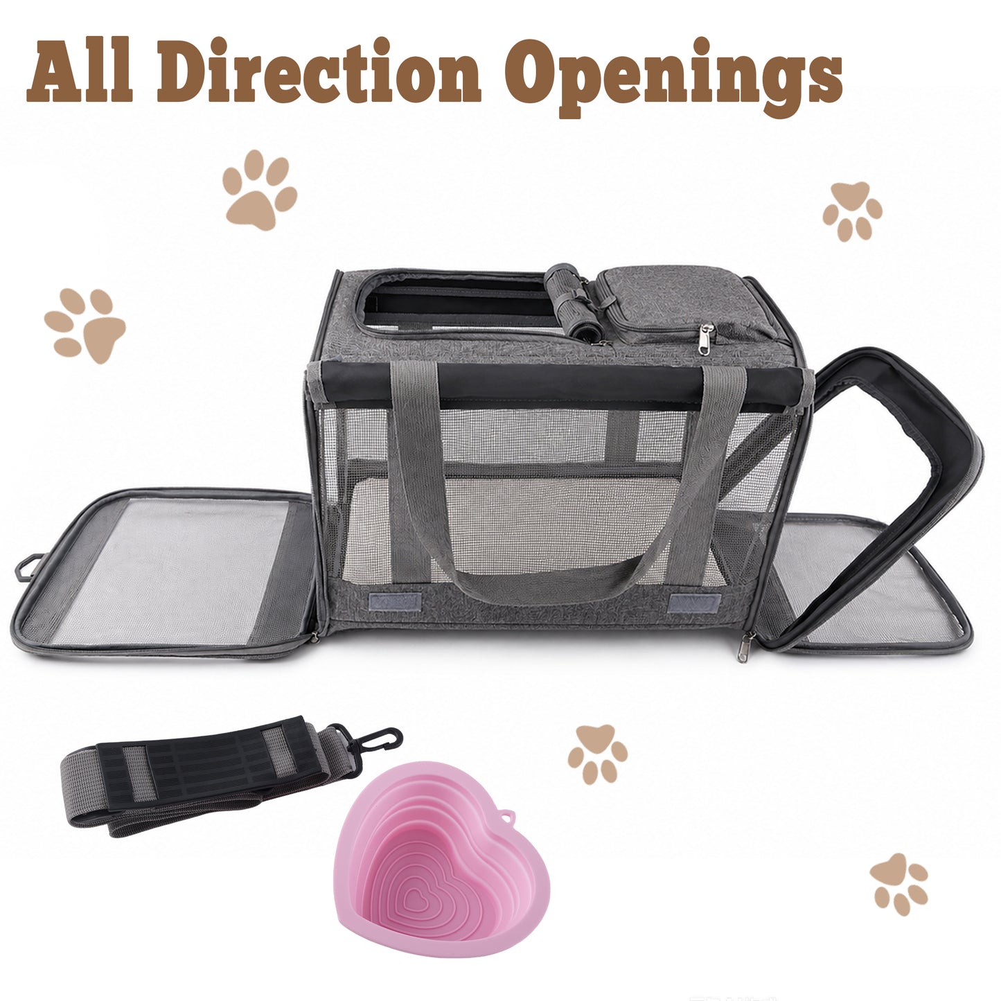 Fatato Cat Carrier for Cats and Dogs up to 15lbs, Soft-Sided Breathable Pet Travel Carrier with Foldable Bowl, Pet Carrier with Washable Cushion and Adjustable Shoulder Strap