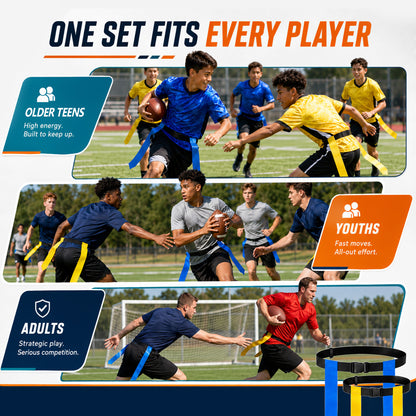 Fatato Flag Football Belts, Flag Football Set 14 Players Adjustable Football Flags with Cones, Whistles & Carry Bag for Team Training Games