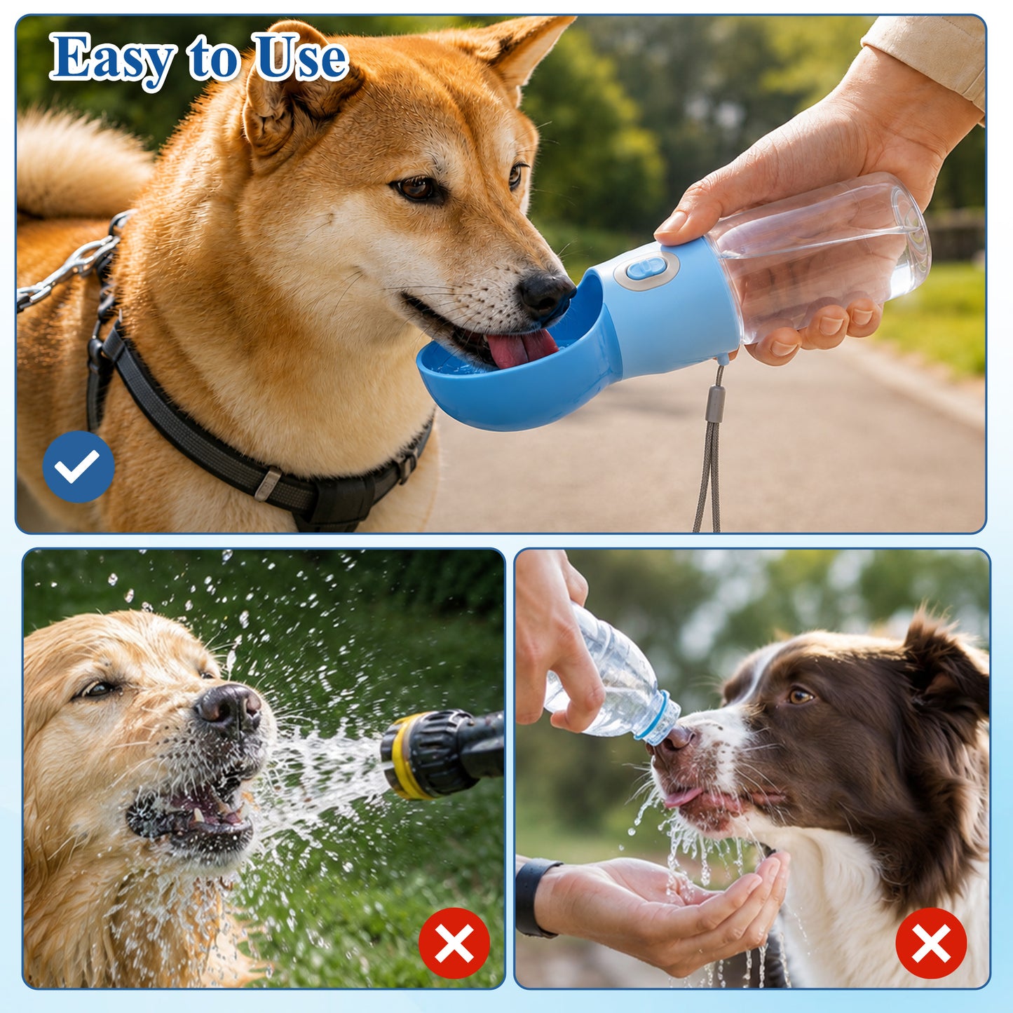 Fatato Portable Dog Water Bottle with Drinking Trough, 16.9 Oz Dog Water Dispenser, 2-in-1 Pet Water Bottle for Walking, Hiking, Travel, Camping