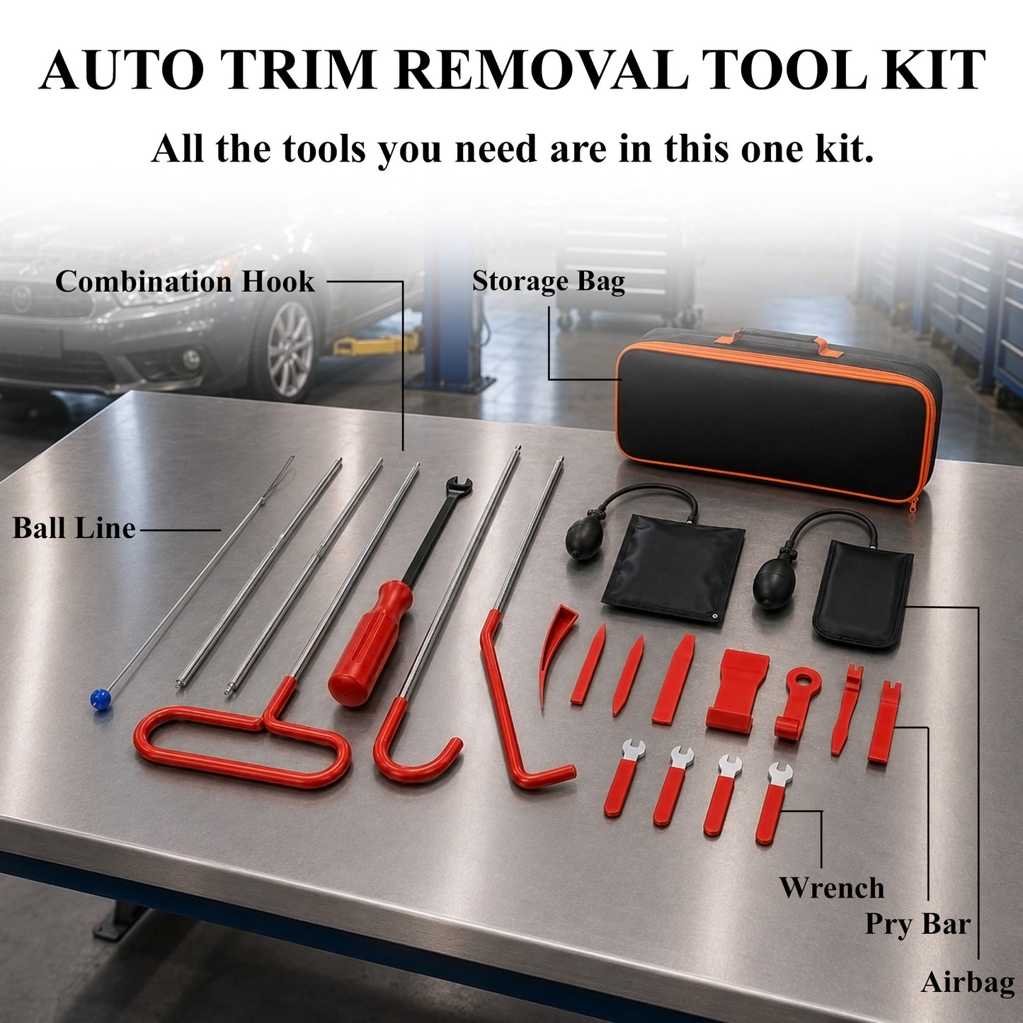 Fatato Portable Car Repair Tool Kit, 22-Piece Foldable Long Handle Carbon Steel Hooks, Wrenches, and Accessories for Daily Vehicle Maintenance