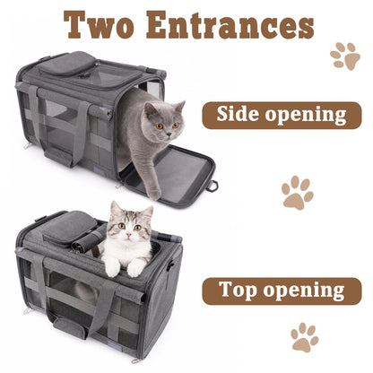 Fatato Cat Carrier for Cats and Dogs up to 15lbs, Soft-Sided Breathable Pet Travel Carrier with Foldable Bowl, Pet Carrier with Washable Cushion and Adjustable Shoulder Strap